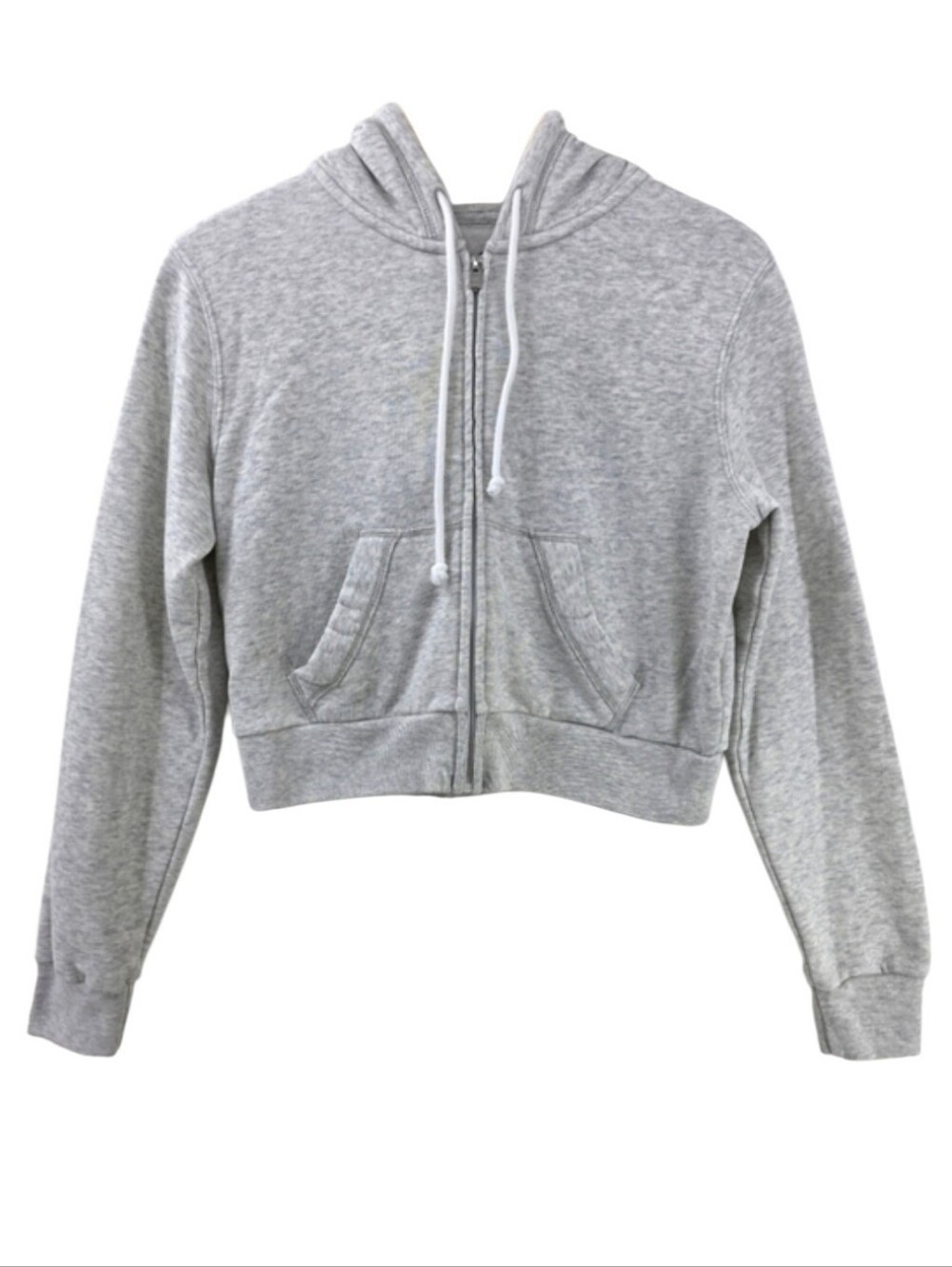 Hollister Cropped Light Heathered Gray Zip Up Hoodie Women's Size Small